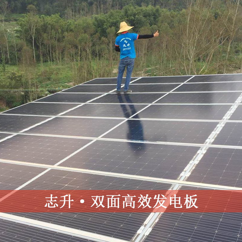 志升光伏民用光伏发电站 采用铝合金支架 隆基乐叶光伏板 古瑞瓦特逆变器 户用高架双面光伏发电棚 6600-6800元一千瓦